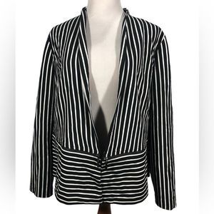 CHICOS JACKET WITH ZIP OFF BOTTOM BLACK WHITE STRIPE
